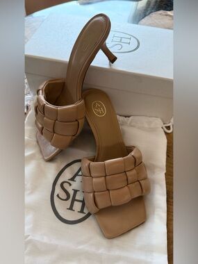 ASH Woven Leather Kitten Heel Slides – Nude/Tan | Size 37 (US 7)